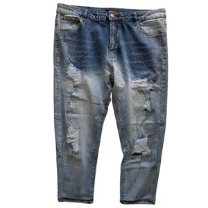 AMIRI Distressed Tapered Blue Denim Jeans Size 38 x 24.5 Cropped Altered